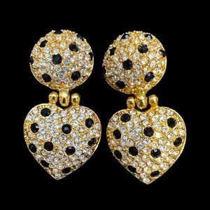 JOAN RIVERS Pave Crystal Black Clip Earrings - Preowned